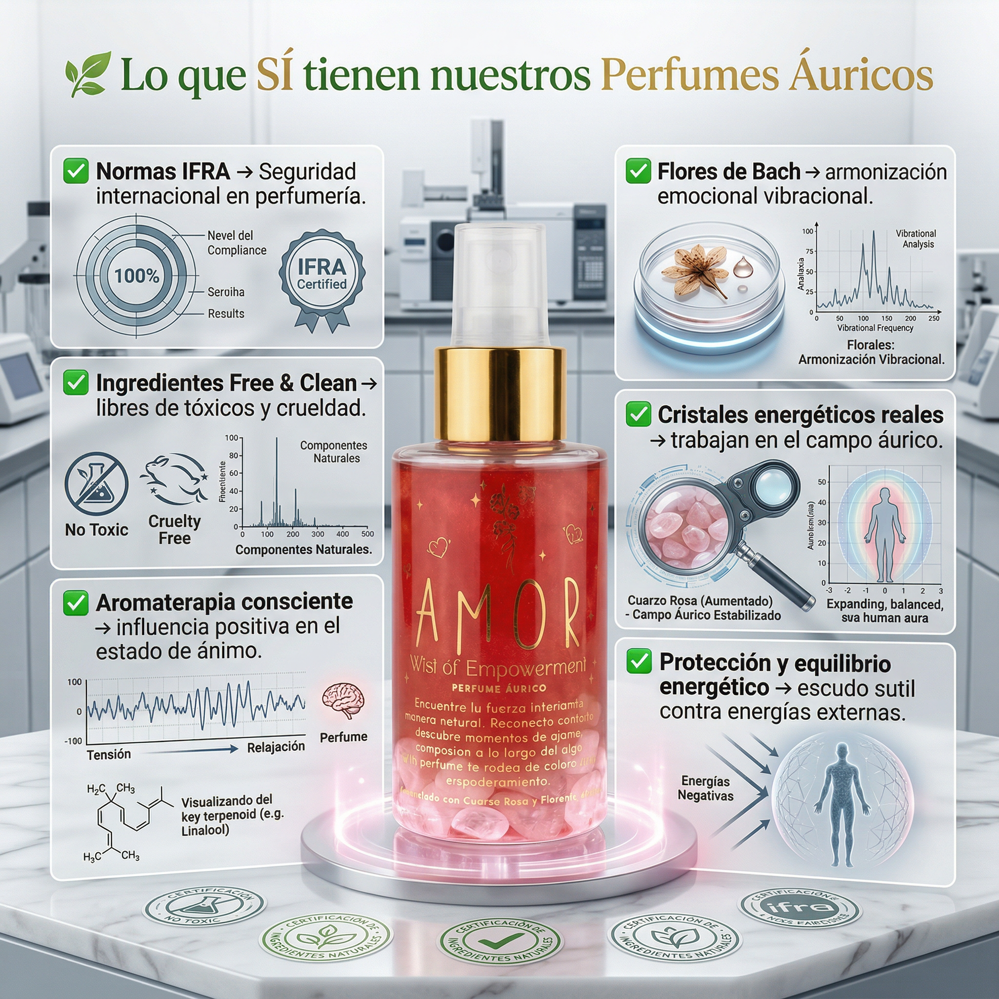 Perfume Áurico Amor Con Cuarzo Rosado y Flores de Bach - Edp - 100ml