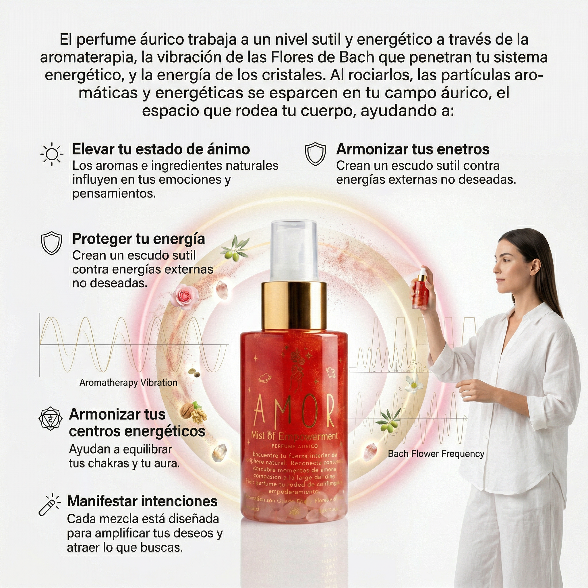 Perfume Áurico Amor Con Cuarzo Rosado y Flores de Bach - Edp - 100ml