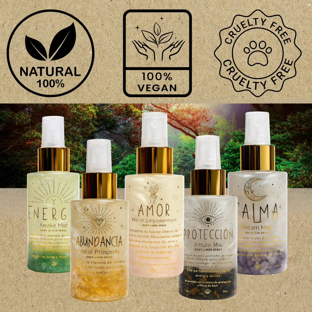 Perfumes Áuricos Con Cuarzos y Flores de Bach para la Abundancia, Protección, Amor, Energía y Calma- Edp - 100ml