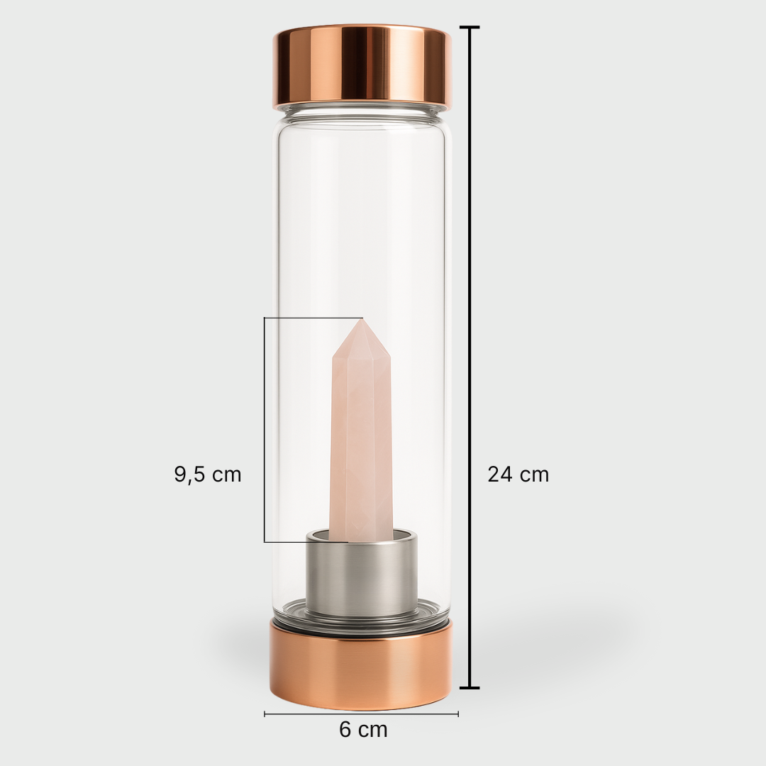 Botella Amuleto™ con Cuarzo Rosado para Amar y Perdonar