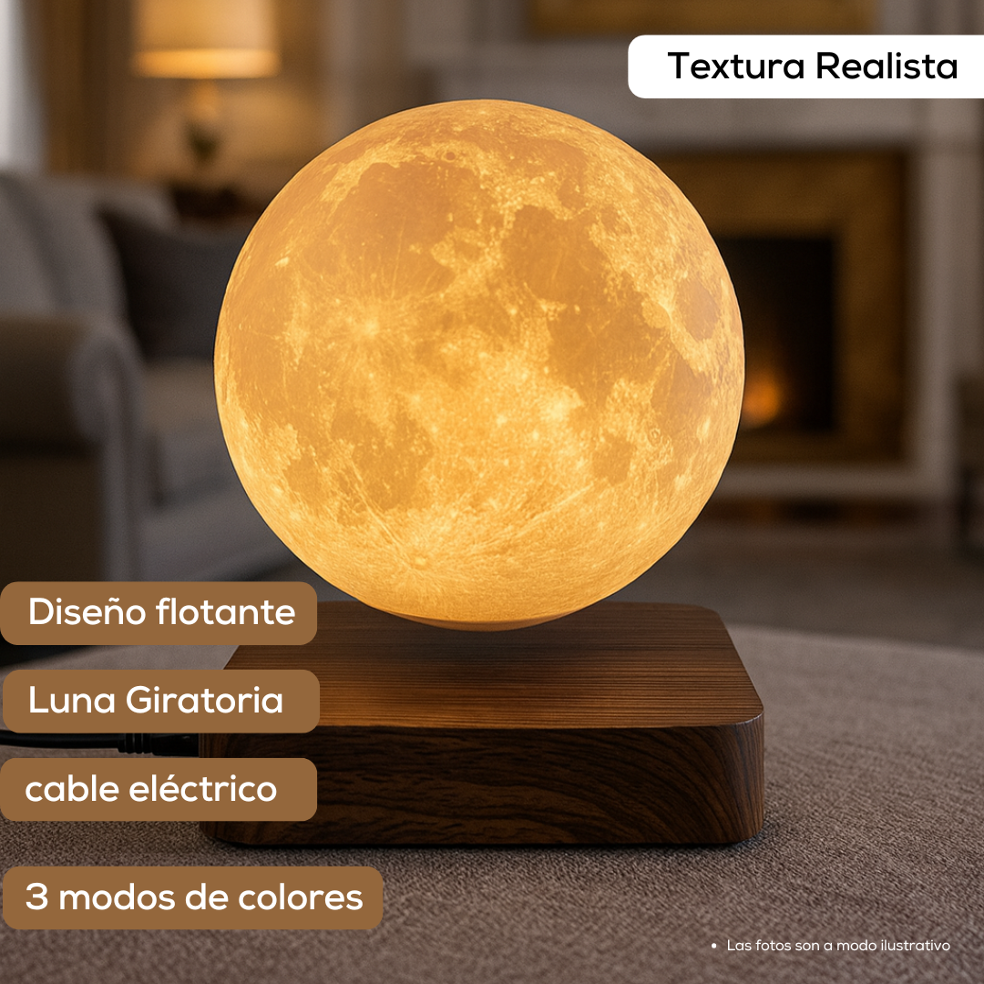 Lampara de Luna Levitando y Giratoria en el Aire Con Base de Madera de Lujo Santa Moon™