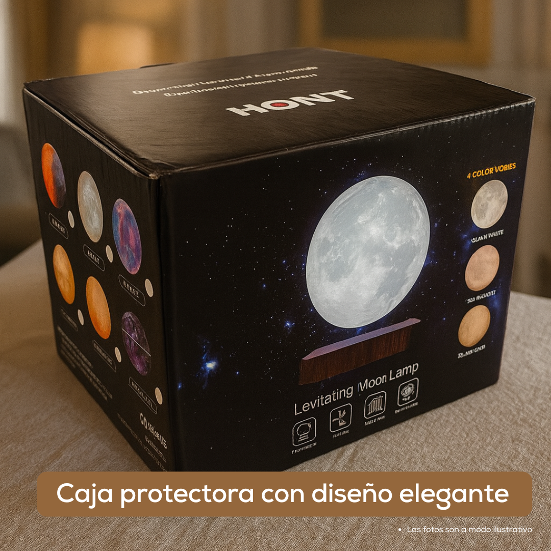 Lampara de Luna Levitando y Giratoria en el Aire Con Base de Madera de Lujo Santa Moon™