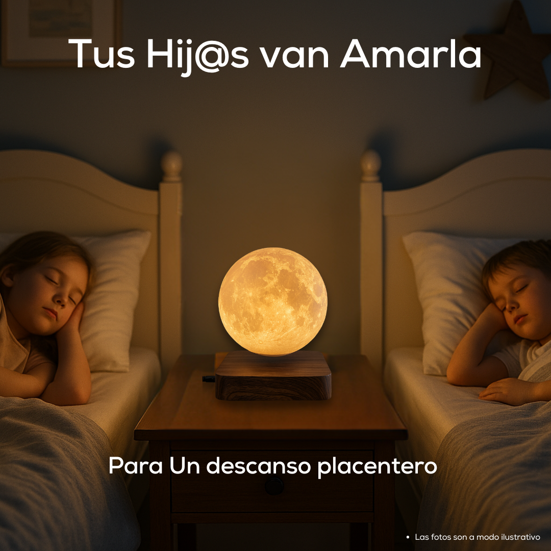 Lampara de Luna Levitando y Giratoria en el Aire Con Base de Madera de Lujo Santa Moon™