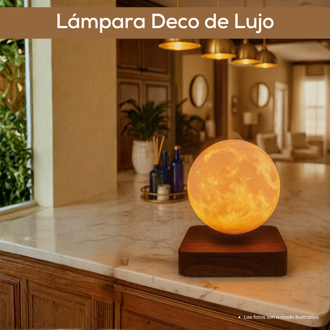 Lampara de Luna Levitando y Giratoria en el Aire Con Base de Madera de Lujo Santa Moon™