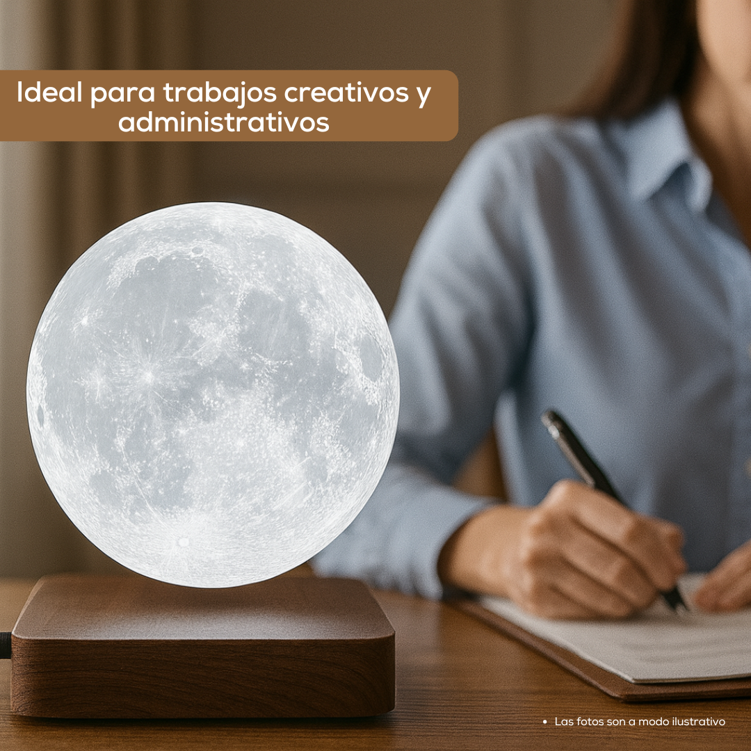Lampara de Luna Levitando y Giratoria en el Aire Con Base de Madera de Lujo Santa Moon™