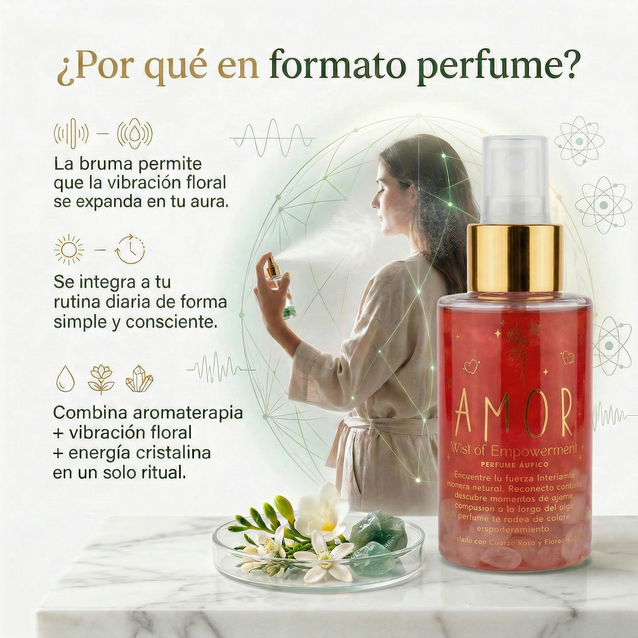 Perfume Áurico Amor Con Cuarzo Rosado y Flores de Bach - Edp - 100ml