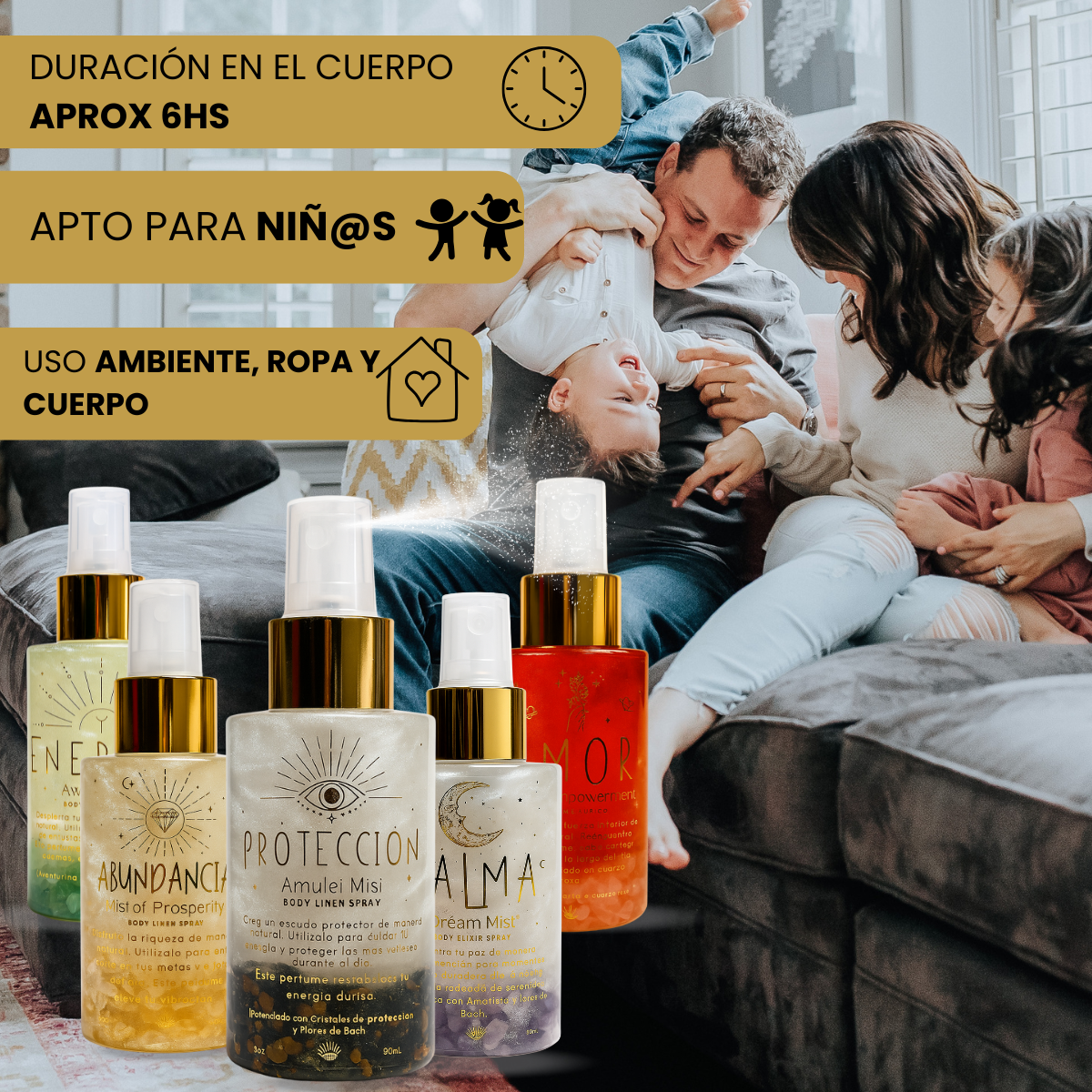 Perfumes Áuricos Con Cuarzos y Flores de Bach para la Abundancia, Protección, Amor, Energía y Calma- Edp - 100ml