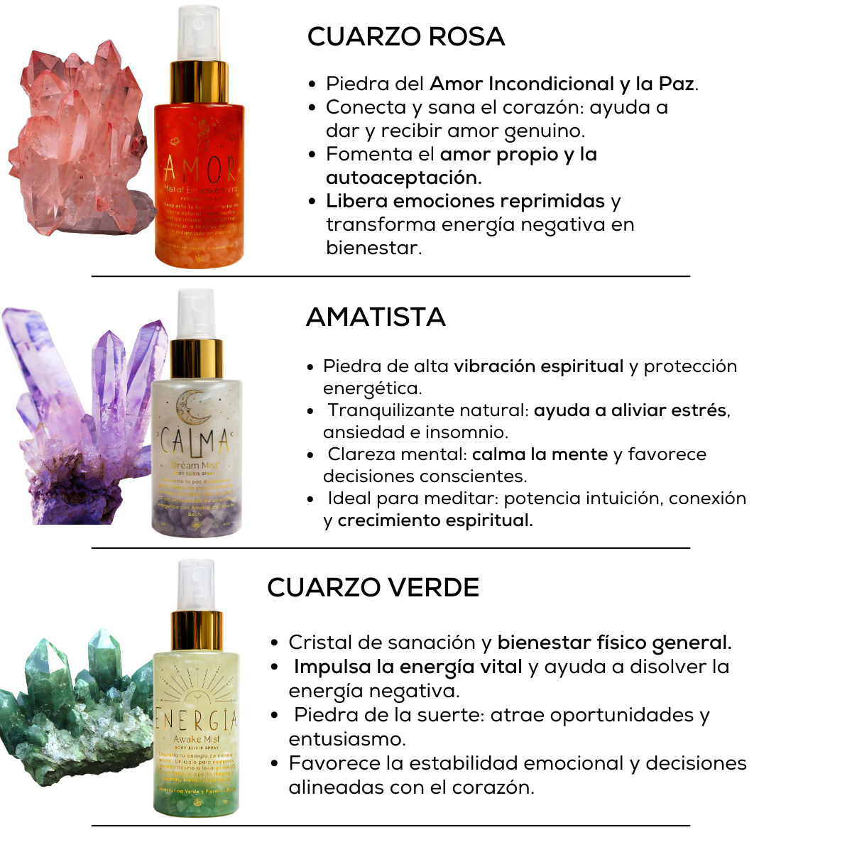 Perfumes Áuricos Con Cuarzos y Flores de Bach para la Abundancia, Protección, Amor, Energía y Calma- Edp - 100ml