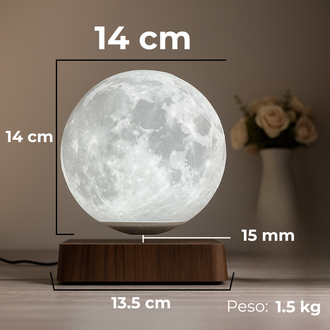 Lampara de Luna Levitando y Giratoria en el Aire Con Base de Madera de Lujo Santa Moon™