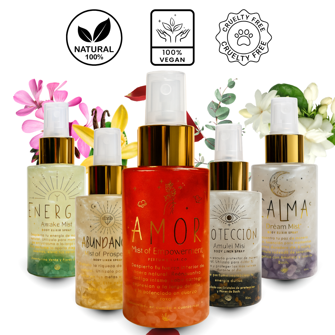 Perfumes Áuricos Con Cuarzos y Flores de Bach para la Abundancia, Protección, Amor, Energía y Calma- Edp - 100ml