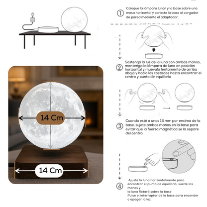 Lampara de Luna Levitando y Giratoria en el Aire Con Base de Madera de Lujo Santa Moon™