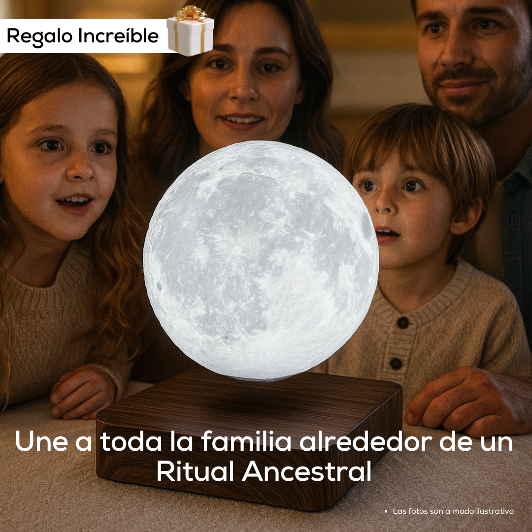 Lampara de Luna Levitando y Giratoria en el Aire Con Base de Madera de Lujo Santa Moon™