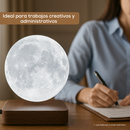 Lampara de Luna Levitando y Giratoria en el Aire Con Base de Madera de Lujo Santa Moon™