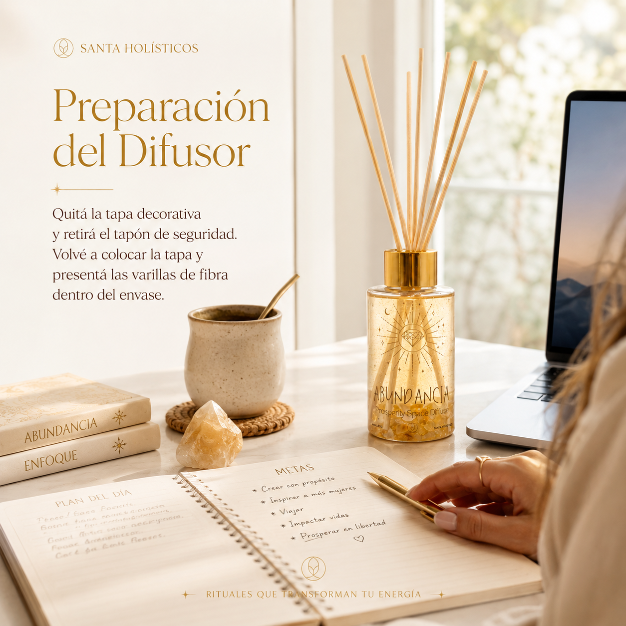 Difusor Aromático De Varillas Terapéutico Con Flores de Bach y Cuarzos