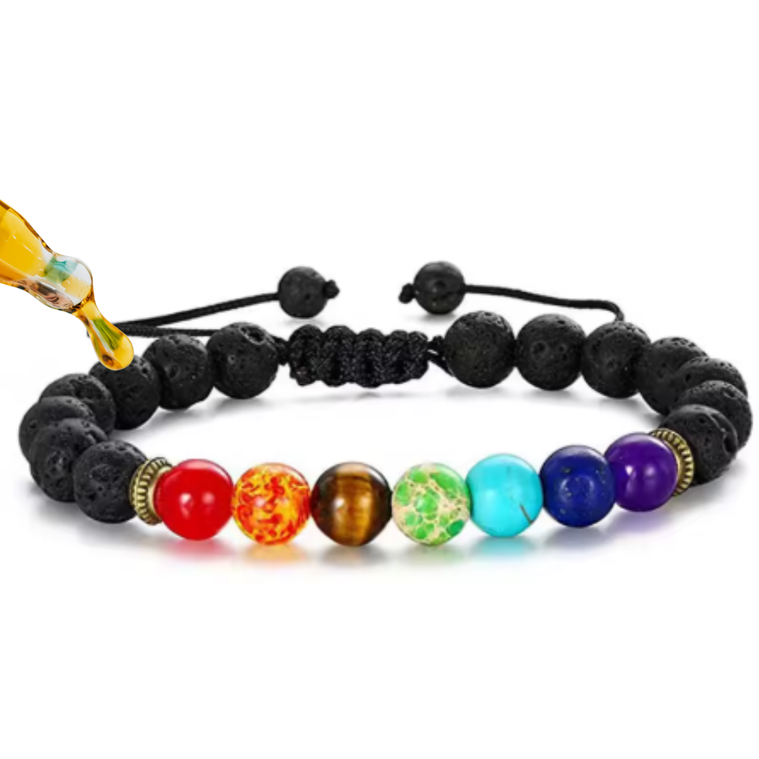 Pulseras 7 Chakras con Piedra volcánica Absorbente de Aceite Esencial