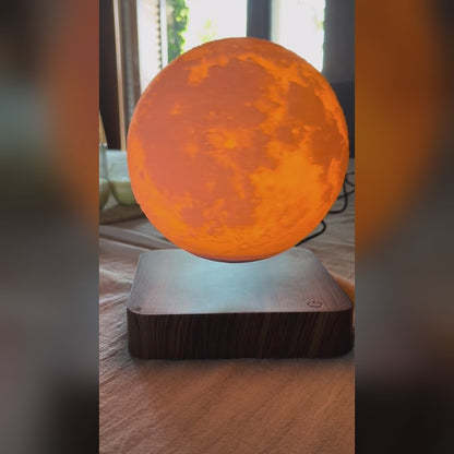 Lampara de Luna Levitando y Giratoria en el Aire Con Base de Madera de Lujo Santa Moon™