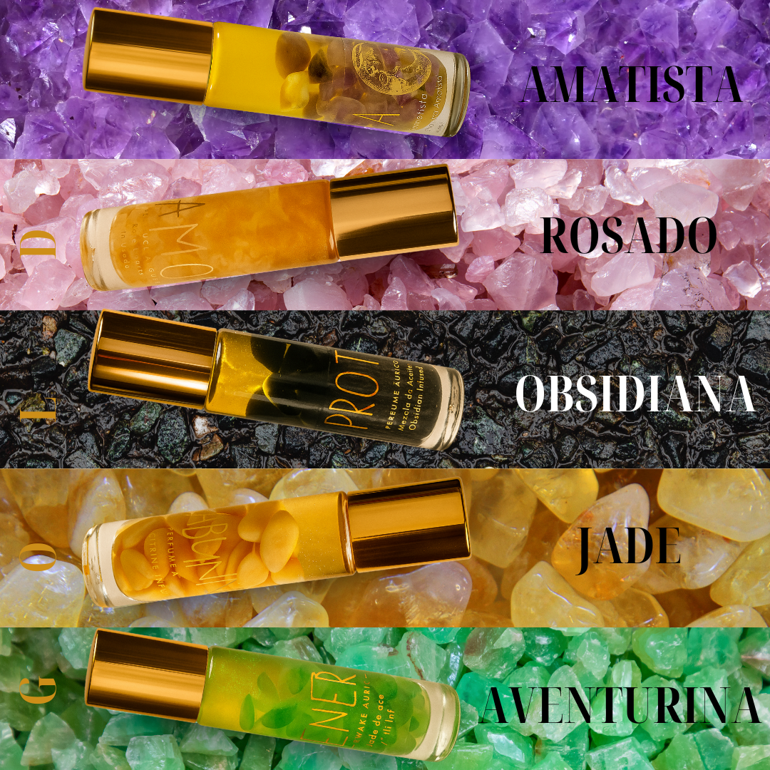 Roll On Áurico Con Piedras Cuarzos, Aceites esenciales, Flores de Bach, Aromaterapia, Gold para la Calma, Amor, Abundancia, Protección y Amor