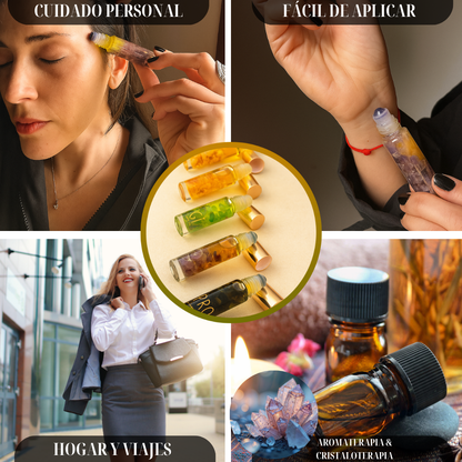 Roll On Áurico Con Piedras Cuarzos, Aceites esenciales, Flores de Bach, Aromaterapia, Gold para la Calma, Amor, Abundancia, Protección y Amor