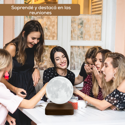 Lampara de Luna Levitando y Giratoria en el Aire Con Base de Madera de Lujo Santa Moon™